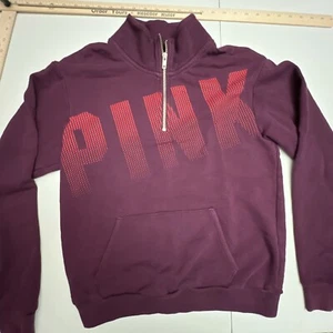 PINK Victoria’s Secret Quarter Zip Sweatshirt Women's X-Small Burgundy Pullover - Picture 1 of 13