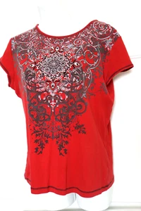 Camiseta/top New Directions SS TALLA L rojo/gris algodón EE. UU. primavera/verano Bling - Imagen 1 de 6