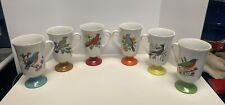 Vintage Fred Roberts Bird Mugs Footed Coffee Tea Cups Set of 6 Japan MCM