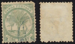 Samoa 1890 1 Penny Yellow-Green Palm Trees Sg-42a P-12-11.5 Used #W5 US Seller - Picture 1 of 1