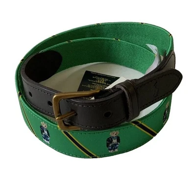 Новые мужские Ralph Lauren зеленый поло медведь коричневый кожаный лента ремень размер 42 новый с Ярлыками - Изображение 1 из 2