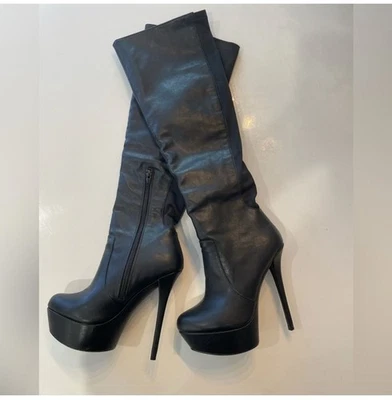 可爱 Michael Antonio 靴子女式及膝高跟鞋 7.5 码黑色 4 英寸鞋跟 — 第 1/4 张图片