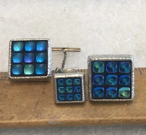 LOTE 859 GEMELOS Y TAC ANSON VINTAGE MOD GROOVY PSICODÉLICOS AZULES PLATEADOS - Imagen 1 de 5