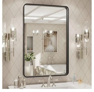 Black Metal Framed Rectangular Mirror For Wall - Picture 1 of 2
