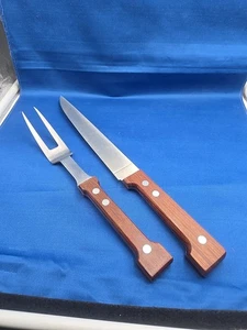 Vintage Dansk Kobenstyle Teak Handle 2 Piece Knife & Fork Carving Set - Picture 1 of 6