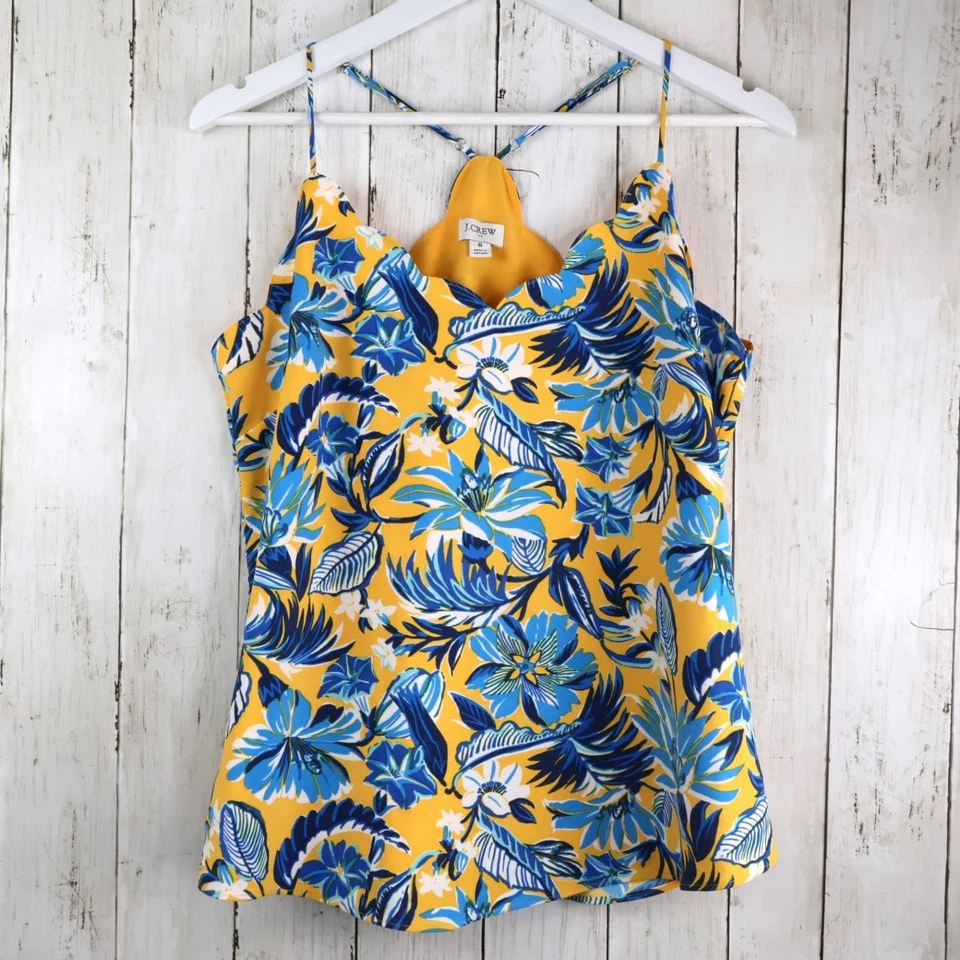 J. Cami festoneada floral blanca Crew para mujer talla 8 amarillo azul nueva con etiquetas Foto 1 de 1