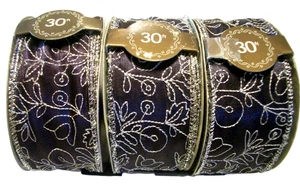30 Yards-3 Rolls Total-2 in. W.-Purple Christmas Floral  Ribbon-Martha Stewart - Picture 1 of 10