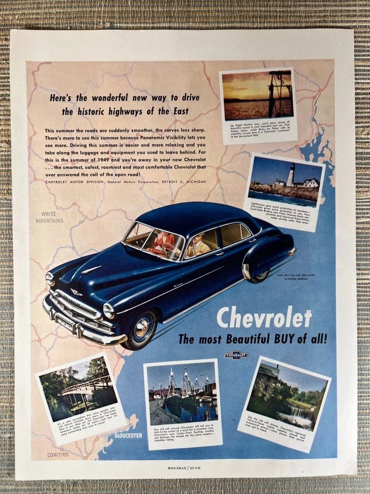 Chevrolet Styleine Deluxe 4 puertas sedán coche 1949 anuncio impreso vintage Foto 1 de 1