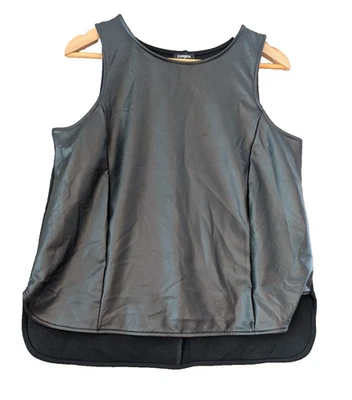 Express 黑色人造皮革无袖上衣 M 素食皮革背心极简主义摇杆 — 第 1/4 张图片