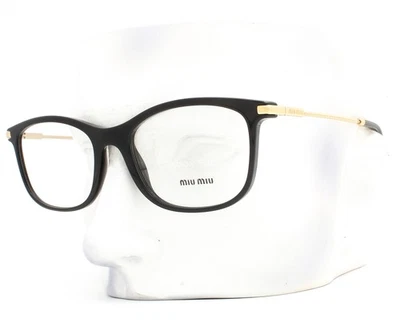 Miu Miu 眼镜眼镜 VMU 09T 1AB-1O1 光面黑色金色寺庙 53 毫米带盒 — 第 1/4 张图片