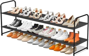 Langer 2-stufiger Schuh Organizer für Schrank stapelbar breites Regal hält 18 Paar niedrig - Bild 1 von 7