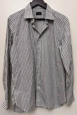 Camisa a Rayas Blancas y Grises Ermenegildo Zegna Para Hombre Talla 42 16 1/2 Hecha en Rumania Foto 1 de 4