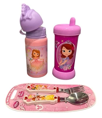 Nuevo Disney Princesa Sofía Sippy Taza Botella de Agua Cubiertos Cuchara Tenedor Lote Paquete Foto 1 de 4