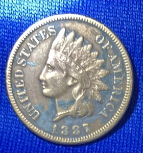1887 Indian Head Cent US Coin Very Good Condition Variety 3 (1864-1909) - Picture 1 of 6