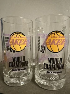 Vintage SET (2) 1987 & 1988 Los Angeles Lakers NBA Champions Glass Mugs - Picture 1 of 10
