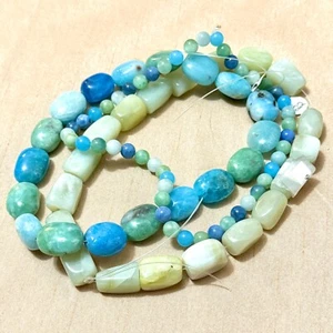 Blue & Green Gemstone Mixed Bead Lot, Dyed Crystal Round & Nugget - 3 Strands - Picture 1 of 13