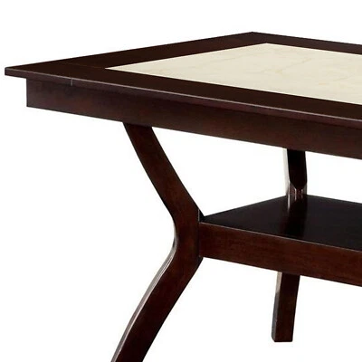 Mesa de comedor rectangular de madera Benzara con patas de madera en ángulo, marrón y crema Foto 1 de 4