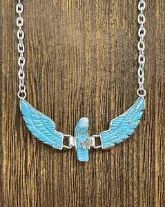 Navajo Flying Eagle 18” Necklace Turquoise Ben Livingston Native 2.5 Inch Zuni - Picture 1 of 8