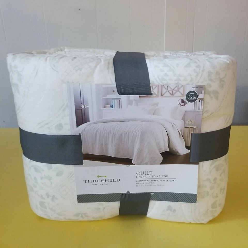 Damasco verde umbral - Edredón completo de mezcla forrado Queen Foto 1 de 4