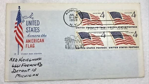 Auburn NY American Flag 4 Block First Day Issue Jul 4 1959 4 Cent - Picture 1 of 5