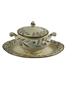 Homer Laughlin Eggshell Nautilus Nantucket Pattern  Sugar Bowl and Tray Vintage - Picture 1 of 10
