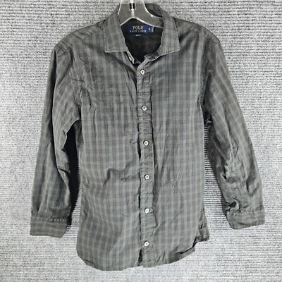 Camisa Polo Ralph Lauren Para Hombres Pequeña Calce Ajustado Verde A Cuadros Con Botones Manga Larga Foto 1 de 4