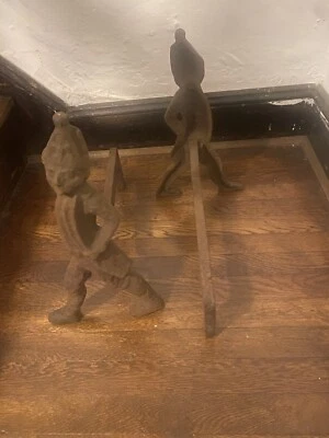 Antique Traditional Cast Iron Hessian Soldier Fireplace Andirons - A Pair - Image 1 of 4