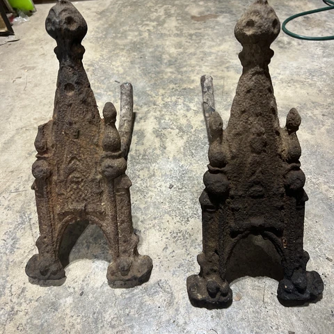 Rare Antique Andirons Cast Iron  Churches ? Church Dolle Laon ?? for restoration Cover