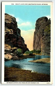 Devil's Gate and Sweetwater River Leinen Postkarte Wyoming WY UNP - Bild 1 von 2