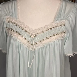 Vtg Miss Elaine Nightgown Babydoll Nylon Full Sweep S Flutter Sleeves Chiffon A - Picture 1 of 10