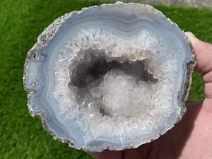 DIG-N-UTAH: MEXICAN COCONUT NODULE PARALLAXAAGATE CRYSTAL GEODE POLISHED # L 619 - Picture 1 of 6