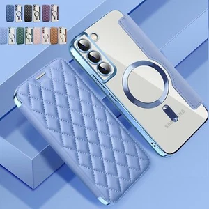 For Samsung S24 FE S25 Ultra S23 Leather Card Slot Wallet Case Clear Back Cover - Picture 1 of 18