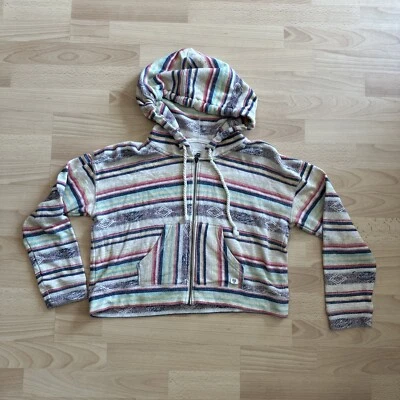 Billabong Zip Up Crop Hoodie Multicolor Striped Jacket Large - Image 1 of 4