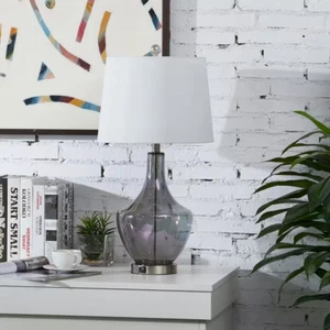 9.25" Clear Gray Glass Bed Side Table Lamp USB Port Dimmable Modern Living Room - Picture 1 of 12