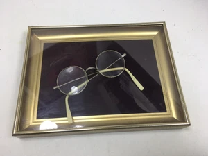 Old Wire Rim Pair of round lens in a Shadow box frame for hanging wall Display - Picture 1 of 7