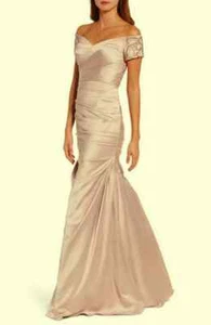 La Femme Beaded Gown Size 8 Champagne Gold Accent Rouched - Picture 1 of 20