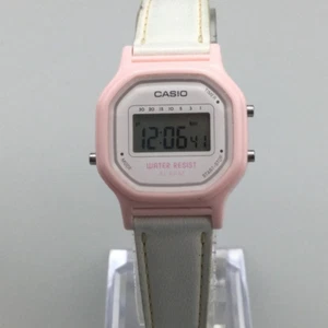Vtg Casio Digital Watch Women 25mm White Pink 3191 LA-11W Timer Alarm Leather - Picture 1 of 14