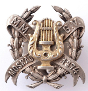 Silver Badge with Harp, Pin Russian Empire, Männergesangverein, Moskau 1874