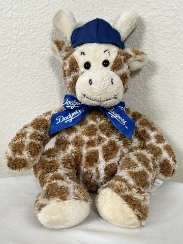 Vintage Los Angeles Dodgers 10.5” Sitting Giraffe Plush w/Dodgers Ribbon and Cap Cover