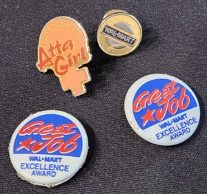 4 Vtg Walmart Employee Pins*2 Great Job Excellence Pinback, 5 Year, Atta Girl - Picture 1 of 11