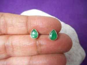 Green EMERALD  Sterling  Silver  925  Gemstone Stud Earrings -  5 x 7 mm - Picture 1 of 5