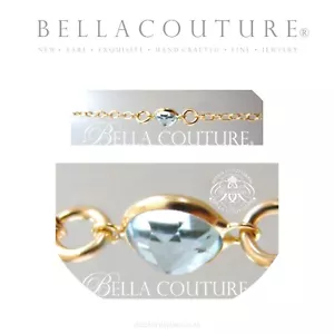 $500NEW 18K YELLOW GOLD AQUAMARINE 5MM CHAIN ART DECO 14K PENDANT CHARM BRACELET - Picture 1 of 24