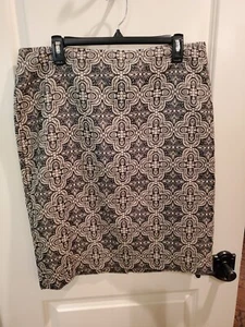 Talbots Wool Cotton Blend Black Tan Patterned Pencil Skirt -- Size 14 - Picture 1 of 6