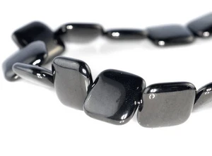14X14MM BLACK JET GEMSTONE ORGANIC PERFECT SQUARE 14MM LOOSE BEADS 16inch - Picture 1 of 4