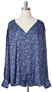 Lane Bryant 26/28 Floral Satin Button Up Shirt Long Sleeve Pleated V-Neck NWT - Picture 1 of 7