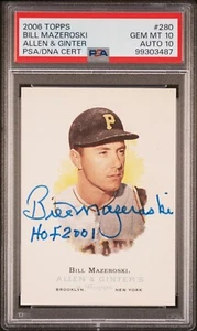 PSA 10! Tarjeta autografiada Bill Mazeroski 2006 Topps Allen & Ginter con patio 2001 - Imagen 1 de 2