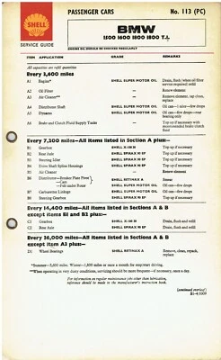 TABLA DE LUBRICACIÓN CARCASA ORIGINAL BMW 1500, 1600, 1800 Y 1800TI (1962-70) Foto 1 de 2