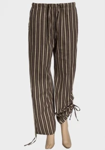 Pantaloni donna NUOVI gamba larga con coulisse polsino a righe marroni - Foto 1 di 4
