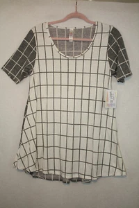 NWT LuLaRoe Perfect T Shirt Sz S White Gray Windowpane Color Block Cotton Blend - Bild 1 von 4