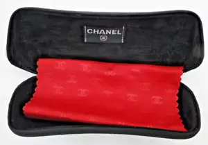 Chanel Black Sunglasses Storage Hard Case Clam Shell & Red Chanel Cleaning Cloth - Picture 1 of 11
